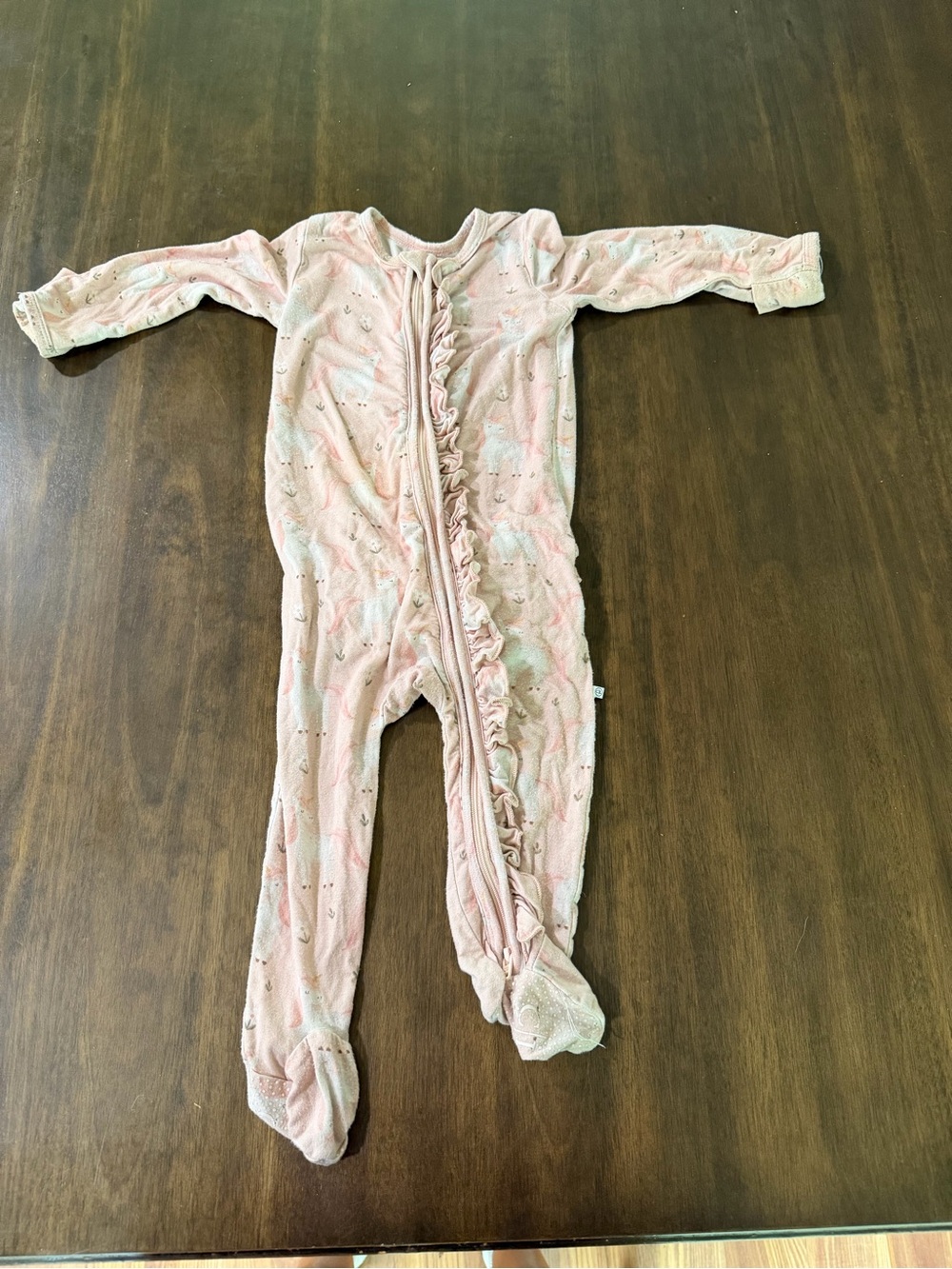 Caden Lane Pink unicorn Ruffle Footed One-Piece
